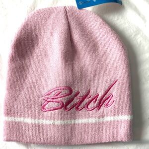 NWT Beanie Cap Pink Embroidered Text SZ O/S